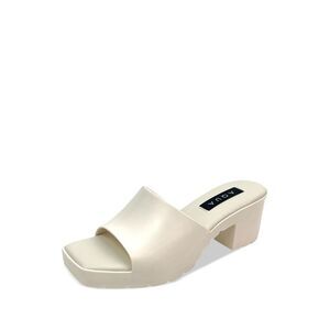 AQUA Womens Beige Treaded Jelly Square Toe Block Heel Slip On Heeled Sandal 10